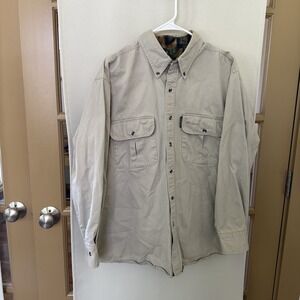 Remington Men's‎ XL Tan Beige Cotton Vintage Long Sleeve Button Down Shirt